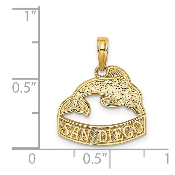 14k Yellow Gold Travel SAN DIEGO Banner Dolphins Necklace Charm Pendant - Picture 3 of 4